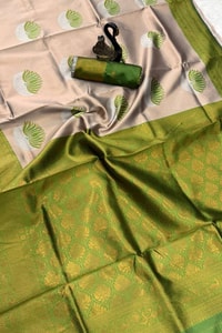 Half and Half Banarasi Soft Silk Saree with Lotus Zari Buttas and Brocade Lower Body  in Surat