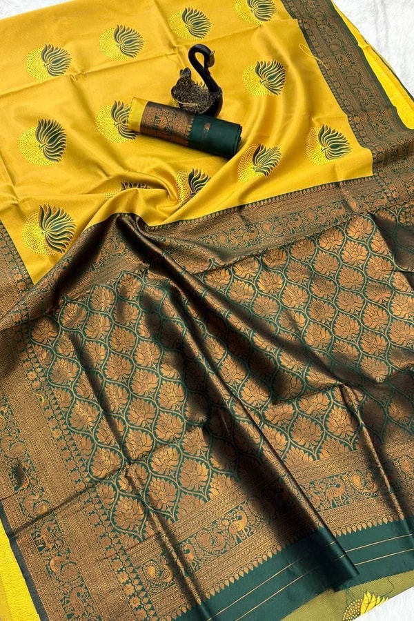 Half and Half Banarasi Soft Silk Saree with Lotus Zari Buttas and Brocade Lower Body  in Surat