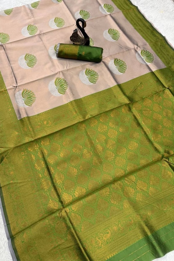 Half and Half Banarasi Soft Silk Saree with Lotus Zari Buttas and Brocade Lower Body  in Surat