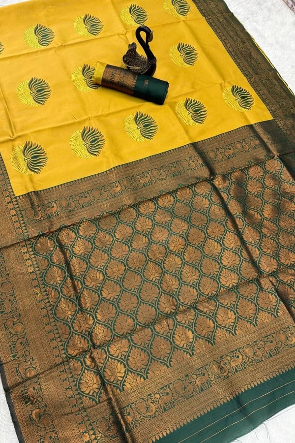 Half and Half Banarasi Soft Silk Saree with Lotus Zari Buttas and Brocade Lower Body  in Surat