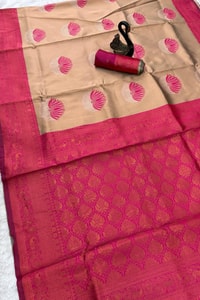 Half and Half Banarasi Soft Silk Saree with Lotus Zari Buttas and Brocade Lower Body  in Surat