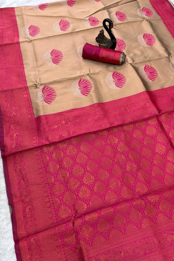 Half and Half Banarasi Soft Silk Saree with Lotus Zari Buttas and Brocade Lower Body  in Surat