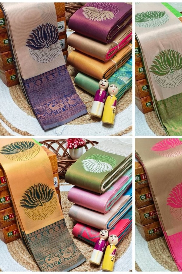 Half and Half Banarasi Soft Silk Saree with Lotus Zari Buttas and Brocade Lower Body  in Surat