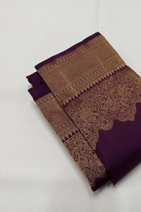 Heavy Brocade Border Banarasi Soft Silk Saree with Gold Zari Buttas in Coffee and Wine  in Surat