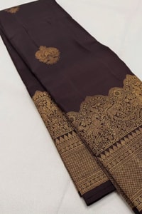 Heavy Brocade Border Banarasi Soft Silk Saree with Gold Zari Buttas in Coffee and Wine  in Surat