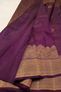 Heavy Brocade Border Banarasi Soft Silk Saree with Gold Zari Buttas in Coffee and Wine  in Surat