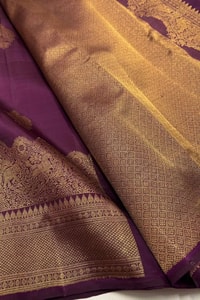 Heavy Brocade Border Banarasi Soft Silk Saree with Gold Zari Buttas in Coffee and Wine  in Surat