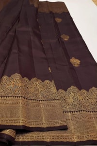 Heavy Brocade Border Banarasi Soft Silk Saree with Gold Zari Buttas in Coffee and Wine  in Surat