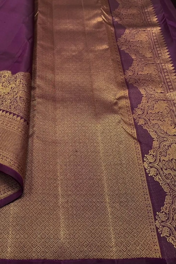 Heavy Brocade Border Banarasi Soft Silk Saree with Gold Zari Buttas in Coffee and Wine  in Surat