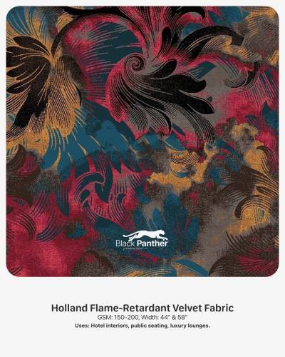 Holland Flame Retardant Velvet Fabric GSM 150 to 200 Width 44 Inch and 58 Inch for Hotels Lounges in Surat