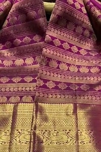 Horizontal Zari Band Banarasi Soft Silk Saree with Lotus and Mango Motifs in Red and Wine  in Surat video 2