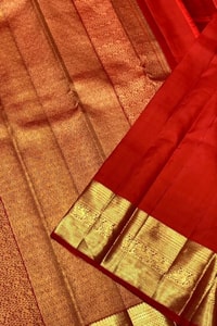 Horizontal Zari Band Banarasi Soft Silk Saree with Lotus and Mango Motifs in Red and Wine  in Surat