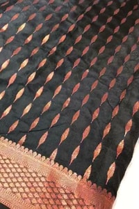 Ikat-Inspired Banarasi Soft Silk Saree with Copper Zari Weaving and Tasselled Pallu  in Surat video 1