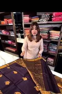 Indigo Blue Banarasi Soft Silk Saree with Gold Zari Buttas and Mustard Checked Pallu  in Surat