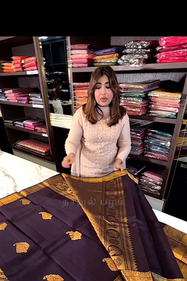 Indigo Blue Banarasi Soft Silk Saree with Gold Zari Buttas and Mustard Checked Pallu  in Surat