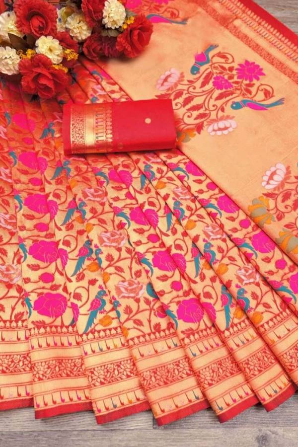 Intricately Woven Banarasi Silk Saree with Floral Motifs and Zari Embellishments  in Surat