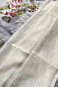 Ivory Tissue-Look Banarasi Soft Silk Saree with All-Over Fine Gold Zari Pinstripes  in Surat