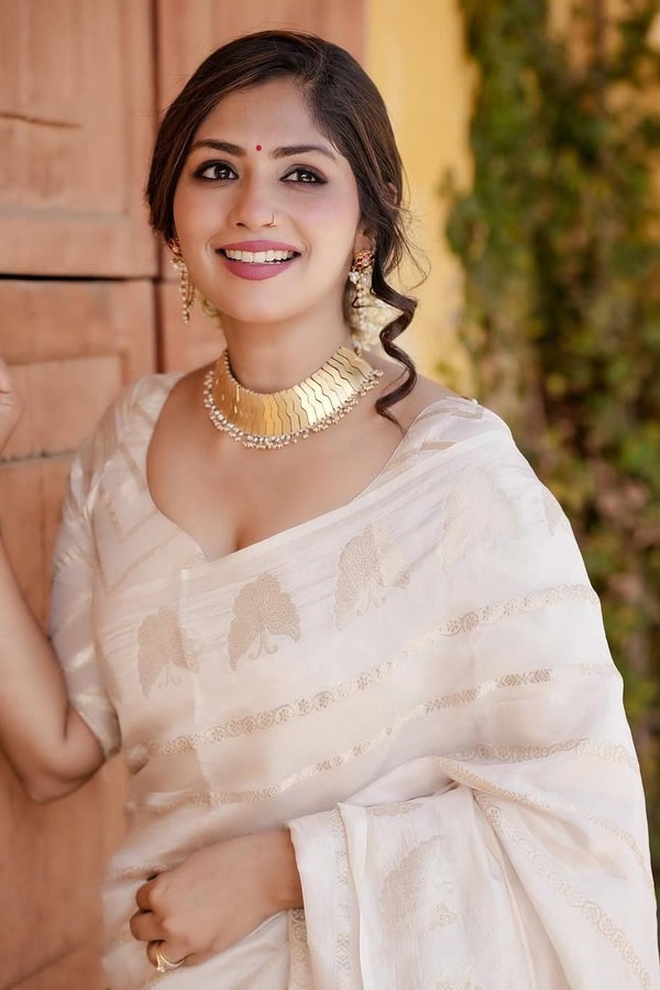 Ivory White Banarasi Soft Silk Saree with Gold Zari Leaf Buttas and Subtle Zari Border  in Surat