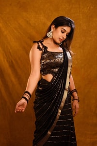 Jet Black Banarasi Soft Silk Saree with Spaced Silver Zari Lines and Shimmering Silver Border  in Surat