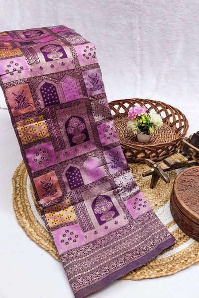 Jharokha Motif Banarasi Soft Silk Saree with Multi-Colour Meenakari Weave in Five Colours in Surat
