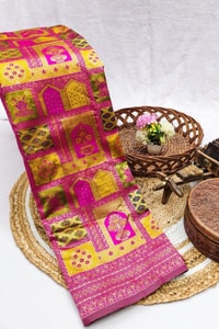 Jharokha Motif Banarasi Soft Silk Saree with Multi-Colour Meenakari Weave in Five Colours  in Surat