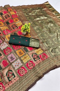 Jharokha Motif Banarasi Soft Silk Saree with Multi-Colour Meenakari Weave in Five Colours  in Surat