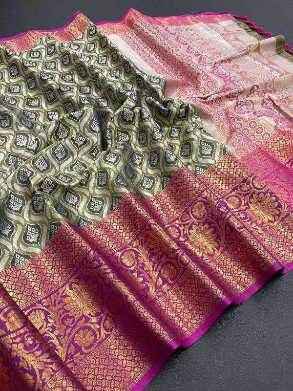 Kanjivaram Silk Saree Intricate Zari Weaving and Luxurious Desing Saree  in Surat