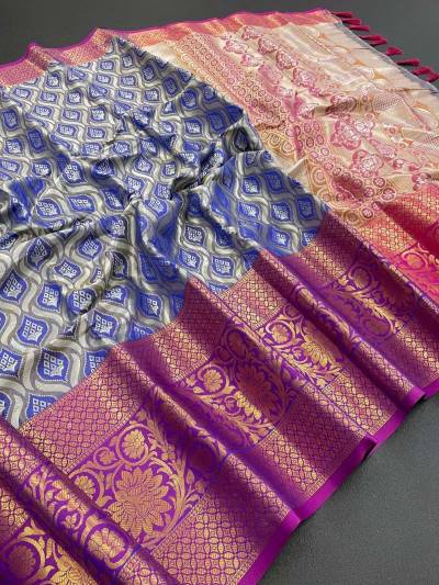 Kanjivaram Silk Saree Intricate Zari Weaving and Luxurious Desing Saree in Surat