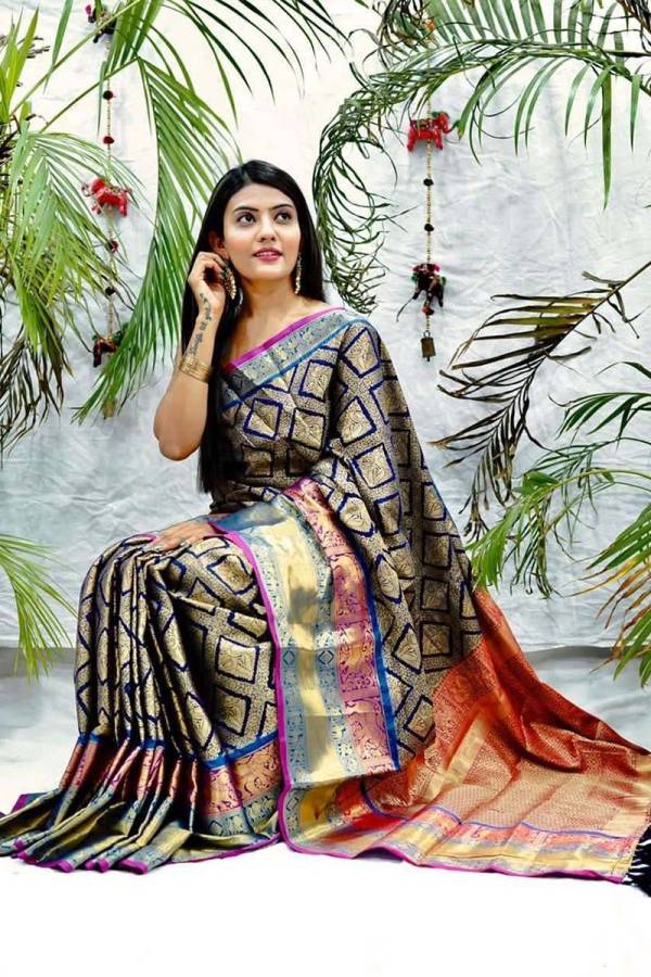 Kanjivaram Soft Saree with Zari Weaving and Golden Brocade Silk Saree  in Surat
