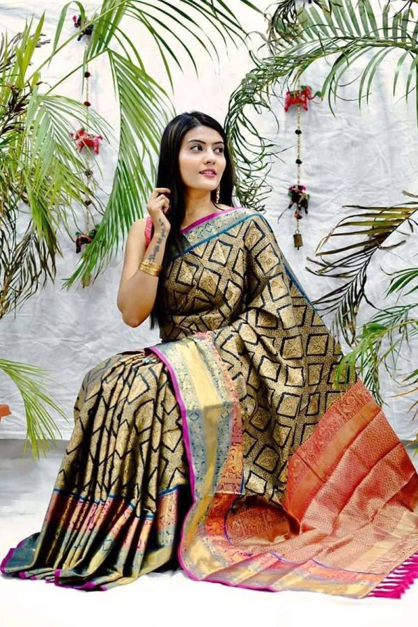 Kanjivaram Soft Saree with Zari Weaving and Golden Brocade Silk Saree  in Surat