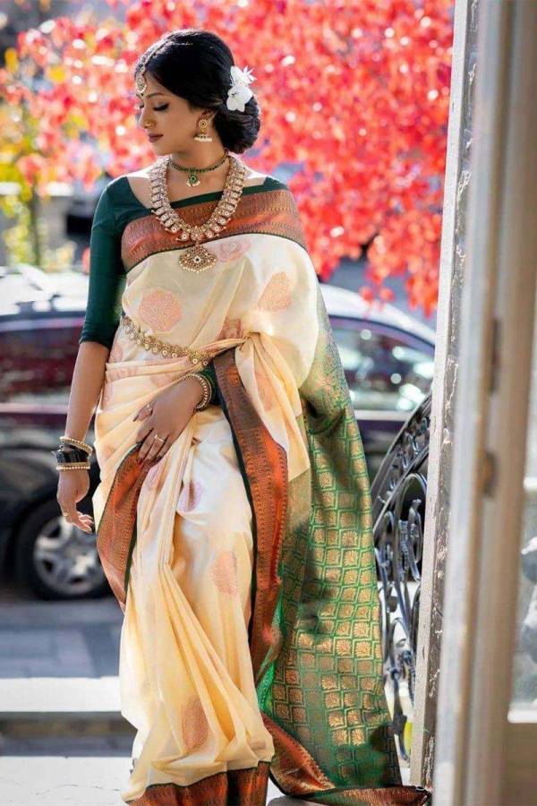 Kanjivaram Soft Silk Saree with Golden Flower Butta and Zari Weaving  in Surat