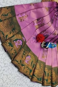 Kanjivaram Style Banarasi Soft Silk Saree with Contrast Figurative Zari Border in Eight Pairings  in Surat