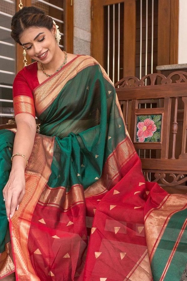 Kanjivaram Style Banarasi Soft Silk Saree with Double Contrast Zari Border and Rich Pallu  in Surat