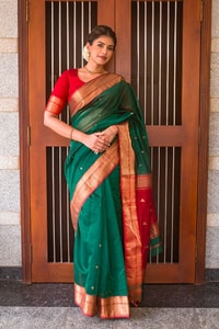 Kanjivaram Style Banarasi Soft Silk Saree with Double Contrast Zari Border and Rich Pallu  in Surat
