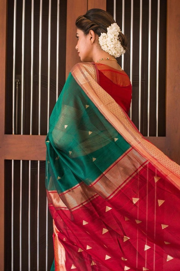 Kanjivaram Style Banarasi Soft Silk Saree with Double Contrast Zari Border and Rich Pallu  in Surat