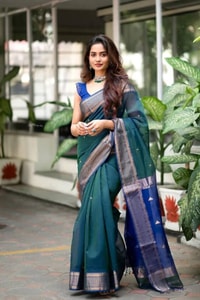 Kanjivaram Style Banarasi Soft Silk Saree with Double Contrast Zari Border and Rich Pallu  in Surat