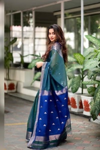 Kanjivaram Style Banarasi Soft Silk Saree with Double Contrast Zari Border and Rich Pallu  in Surat