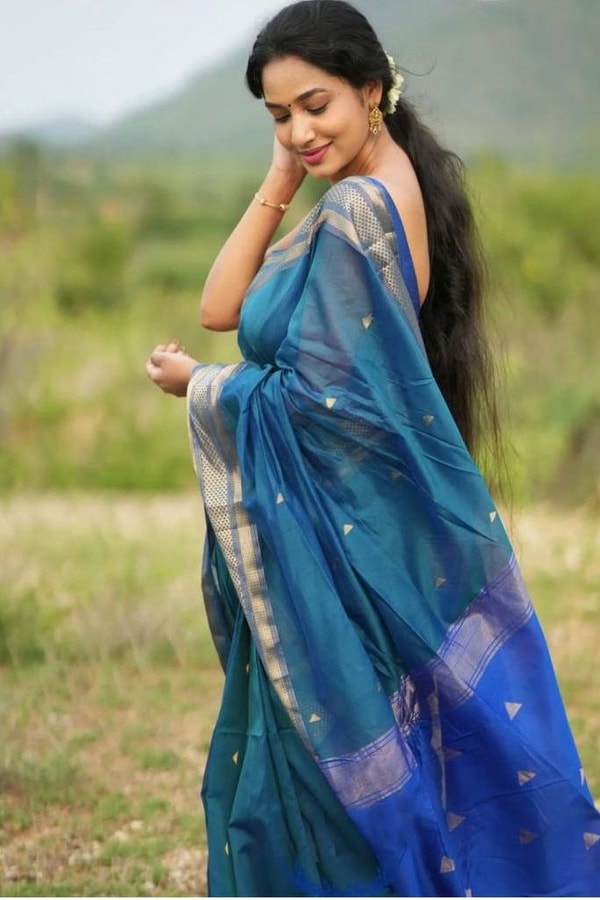Kanjivaram Style Banarasi Soft Silk Saree with Double Contrast Zari Border and Rich Pallu  in Surat