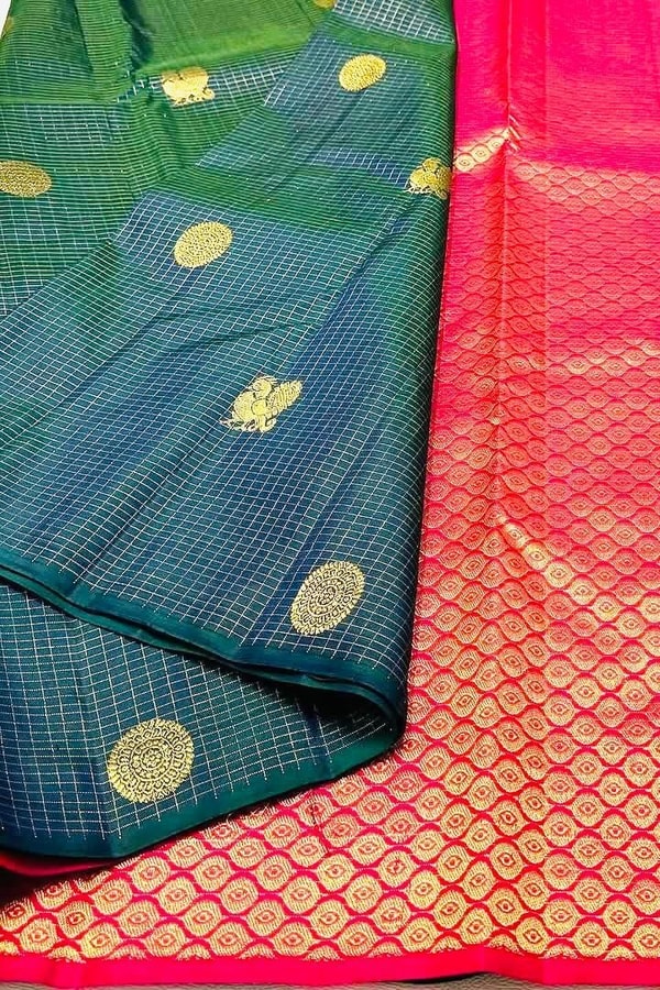 Kanjivaram-Style Banarasi Soft Silk Saree with Gold Zari Coin Buttas in Six Contrast Colourways  in Surat