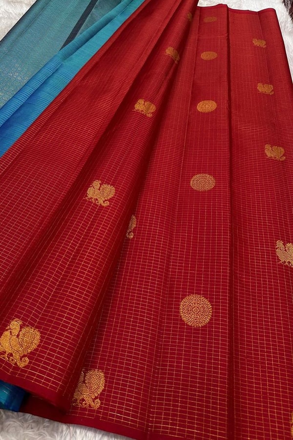 Kanjivaram-Style Banarasi Soft Silk Saree with Gold Zari Coin Buttas in Six Contrast Colourways  in Surat