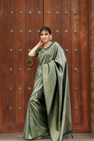 Kanjivaram-Style Rich Gold Zari Weave Banarasi Soft Silk Saree in Five Muted Festive Shades in Surat
