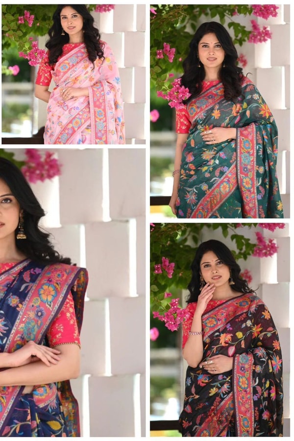Kashmiri Weave Banarasi Soft Silk Saree with Pure Zari Border in Rich Shades  in Surat