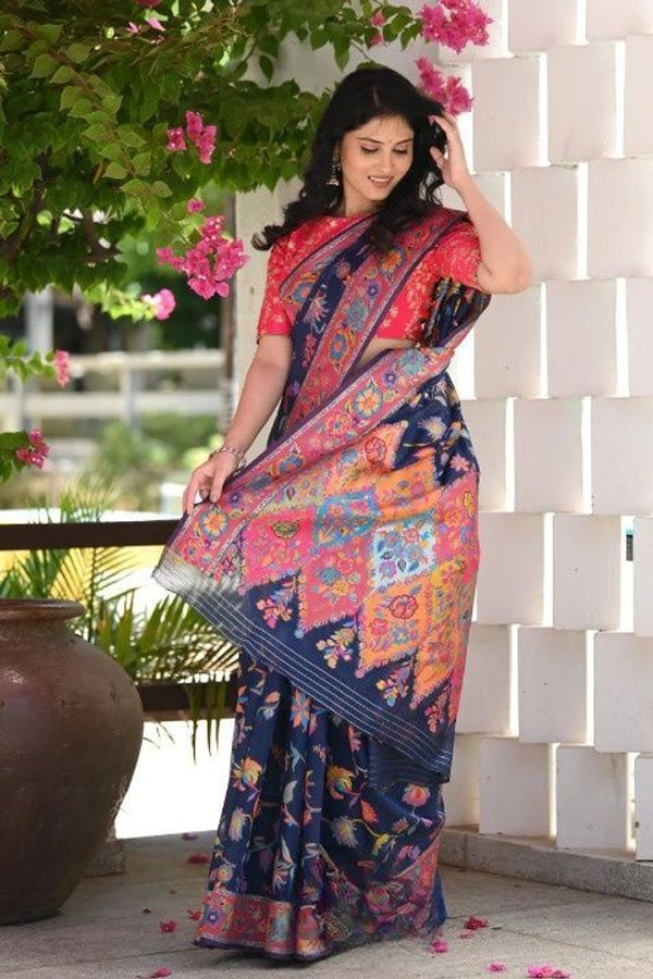 Kashmiri Weave Banarasi Soft Silk Saree with Pure Zari Border in Rich Shades  in Surat
