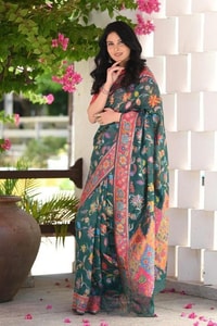 Kashmiri Weave Banarasi Soft Silk Saree with Pure Zari Border in Rich Shades  in Surat