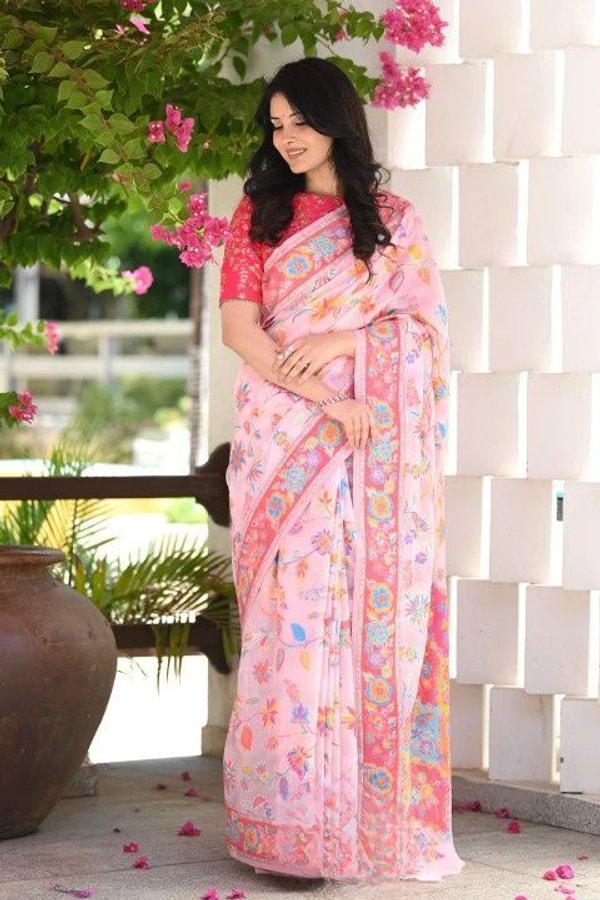 Kashmiri Weave Banarasi Soft Silk Saree with Pure Zari Border in Rich Shades  in Surat