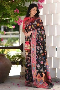 Kashmiri Weave Banarasi Soft Silk Saree with Pure Zari Border in Rich Shades  in Surat