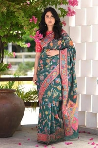 Kashmiri Weave Banarasi Soft Silk Saree with Pure Zari Border in Rich Shades  in Surat