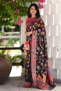 Kashmiri Weave Banarasi Soft Silk Saree with Pure Zari Border in Rich Shades  in Surat