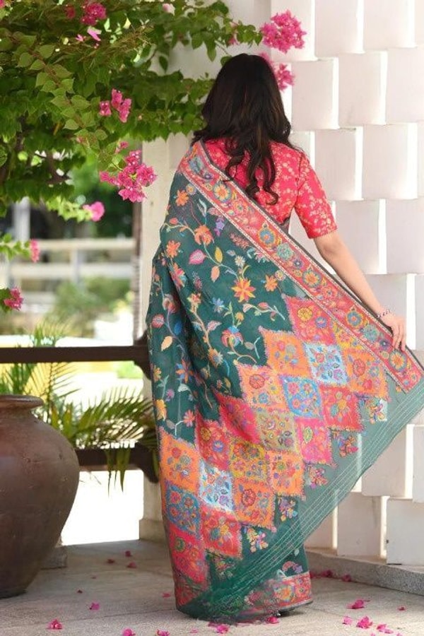 Kashmiri Weave Banarasi Soft Silk Saree with Pure Zari Border in Rich Shades  in Surat