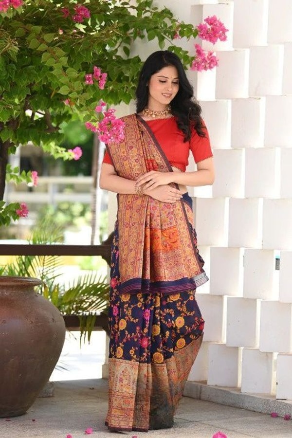Kashmiri Weaving Banarasi Soft Silk Saree with Heavy Zari Pallu in Deep Shades  in Surat